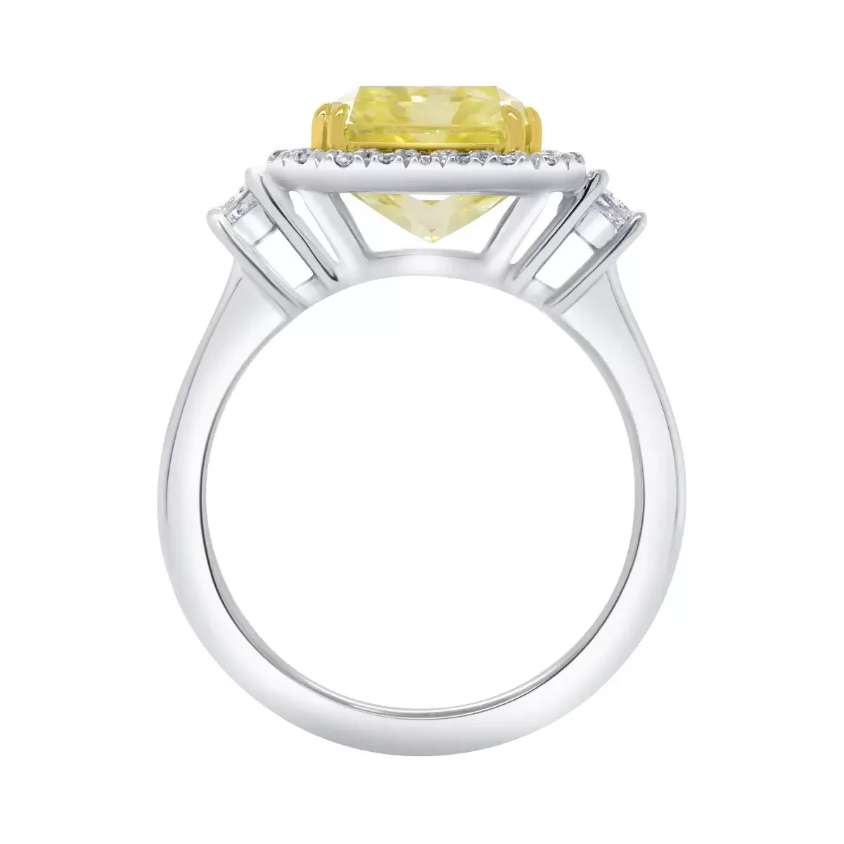 5.68ctw Radiant Cut Fancy Yellow Diamond Halo Ring, Platinum
