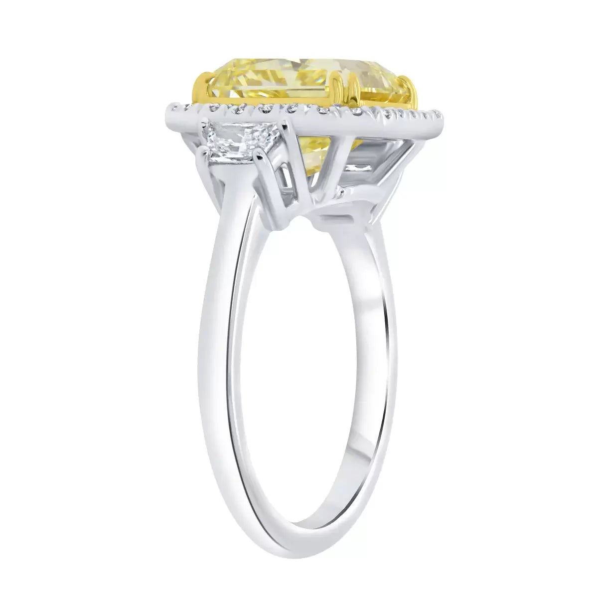 5.68ctw Radiant Cut Fancy Yellow Diamond Halo Ring, Platinum