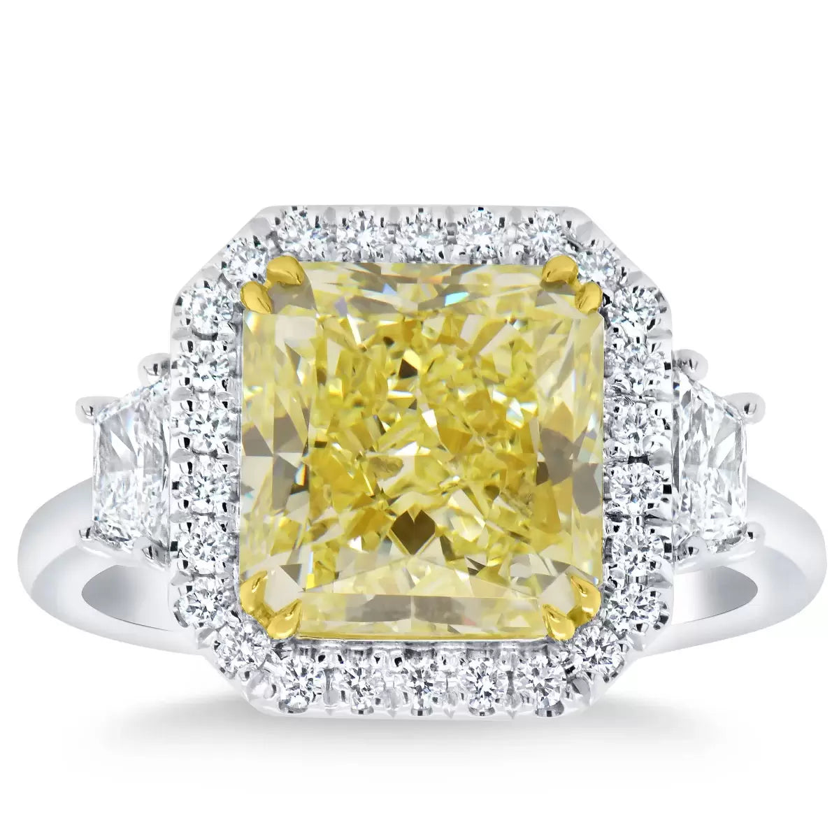 5.68ctw Radiant Cut Fancy Yellow Diamond Halo Ring, Platinum