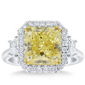 5.68ctw Radiant Cut Fancy Yellow Diamond Halo Ring, Platinum