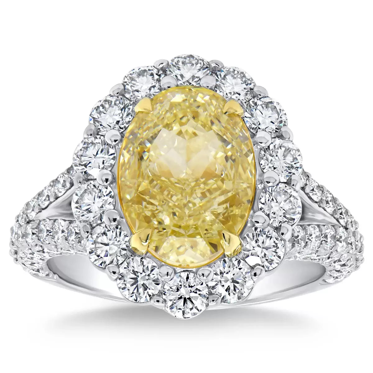 5.61ctw Oval Cut Fancy Yellow Diamond Halo Ring, Platinum