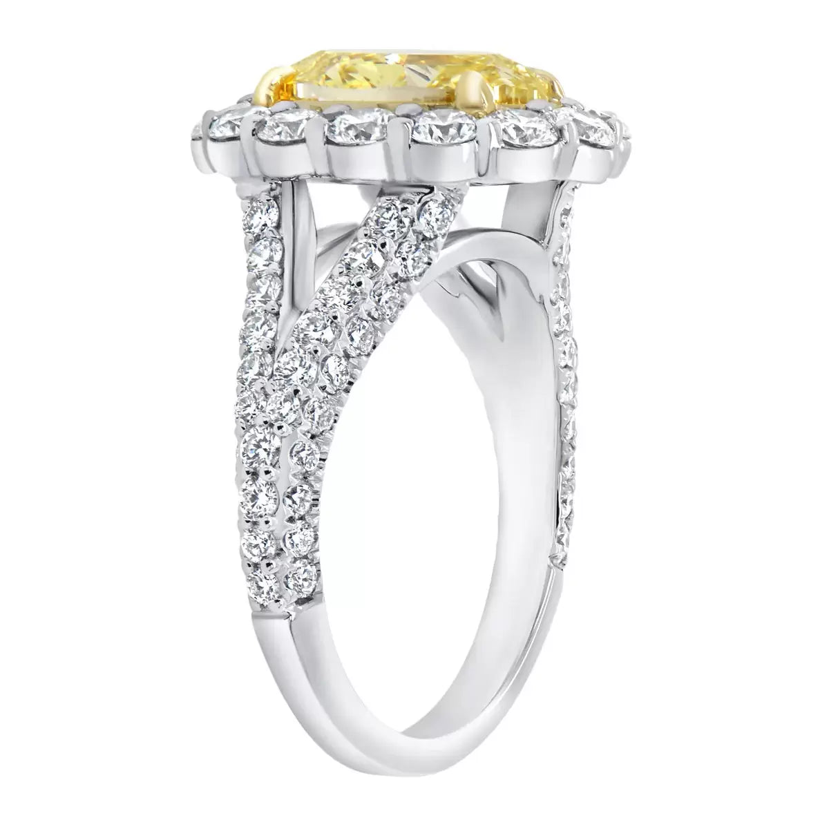 5.61ctw Oval Cut Fancy Yellow Diamond Halo Ring, Platinum