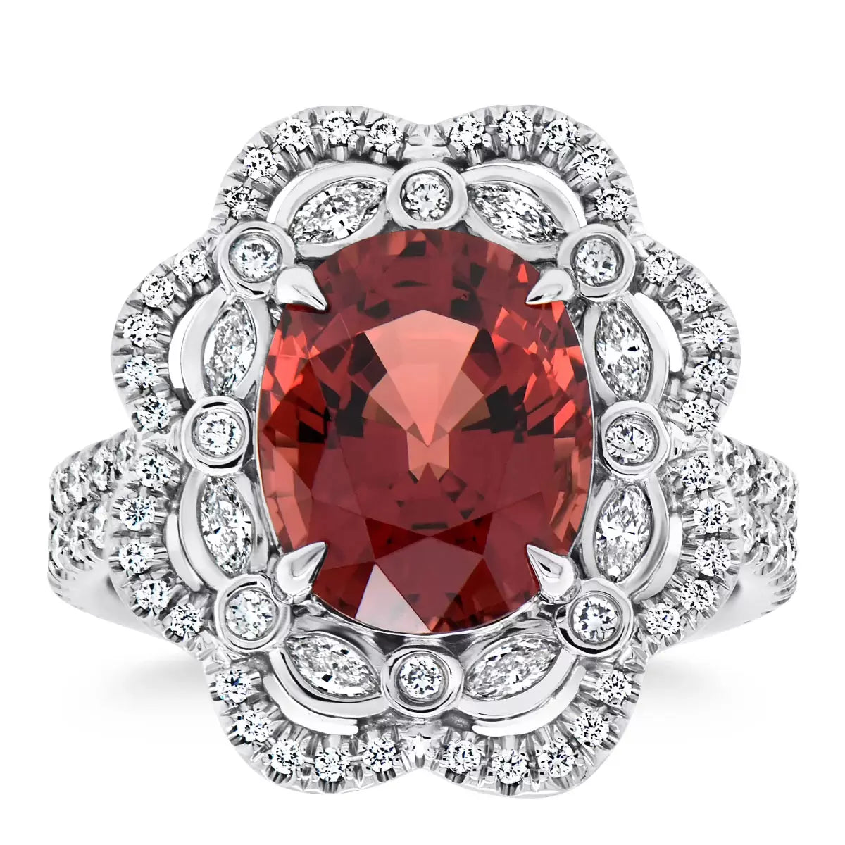 Oval Cut Spinel & 0.80ctw Diamond Halo Ring, Platinum