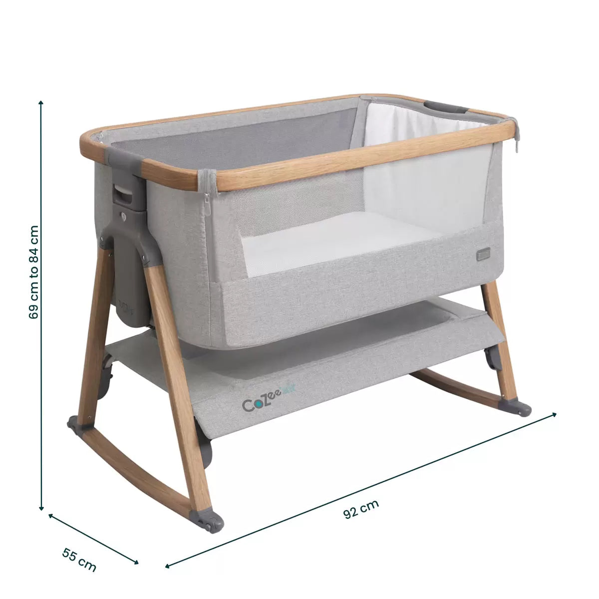 Tutti Bambini CoZee Air Bedside Rocking Crib, Oak & Silver
