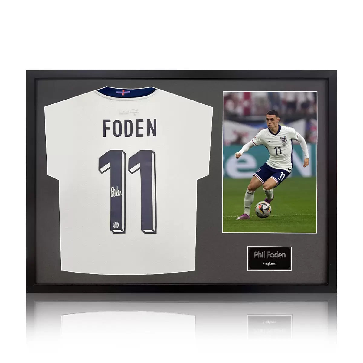 Phil Foden Signed Framed 2024 England Football Shirt inclduing 1 Photo in 2