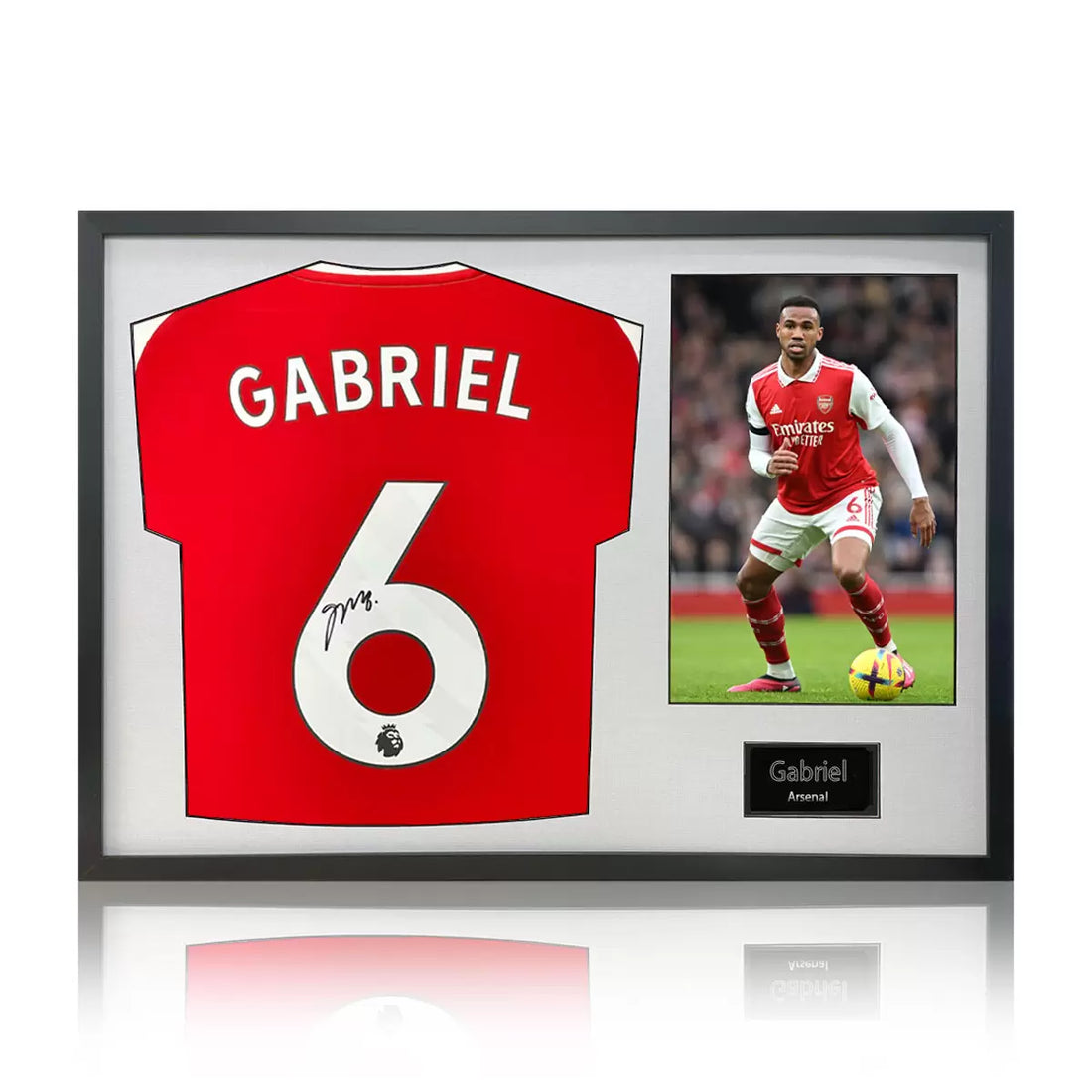Gabriel Signed Framed Arsenal Football Shirt in 2 Options: White or Black Mount