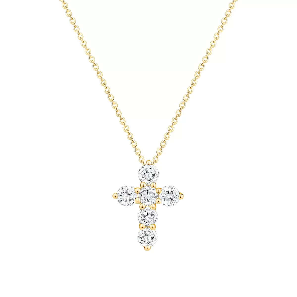 0.50ctw Round Brilliant Cut Diamond Cross Pendant, 14ct Yellow Gold