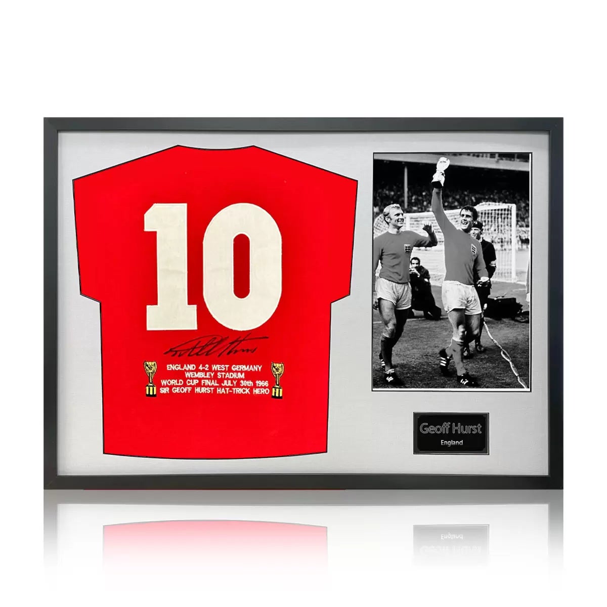 Geoff Hurst Signed Framed England Football Shirt including 1 Photo in 2 Options: White or Black Mount, view 2