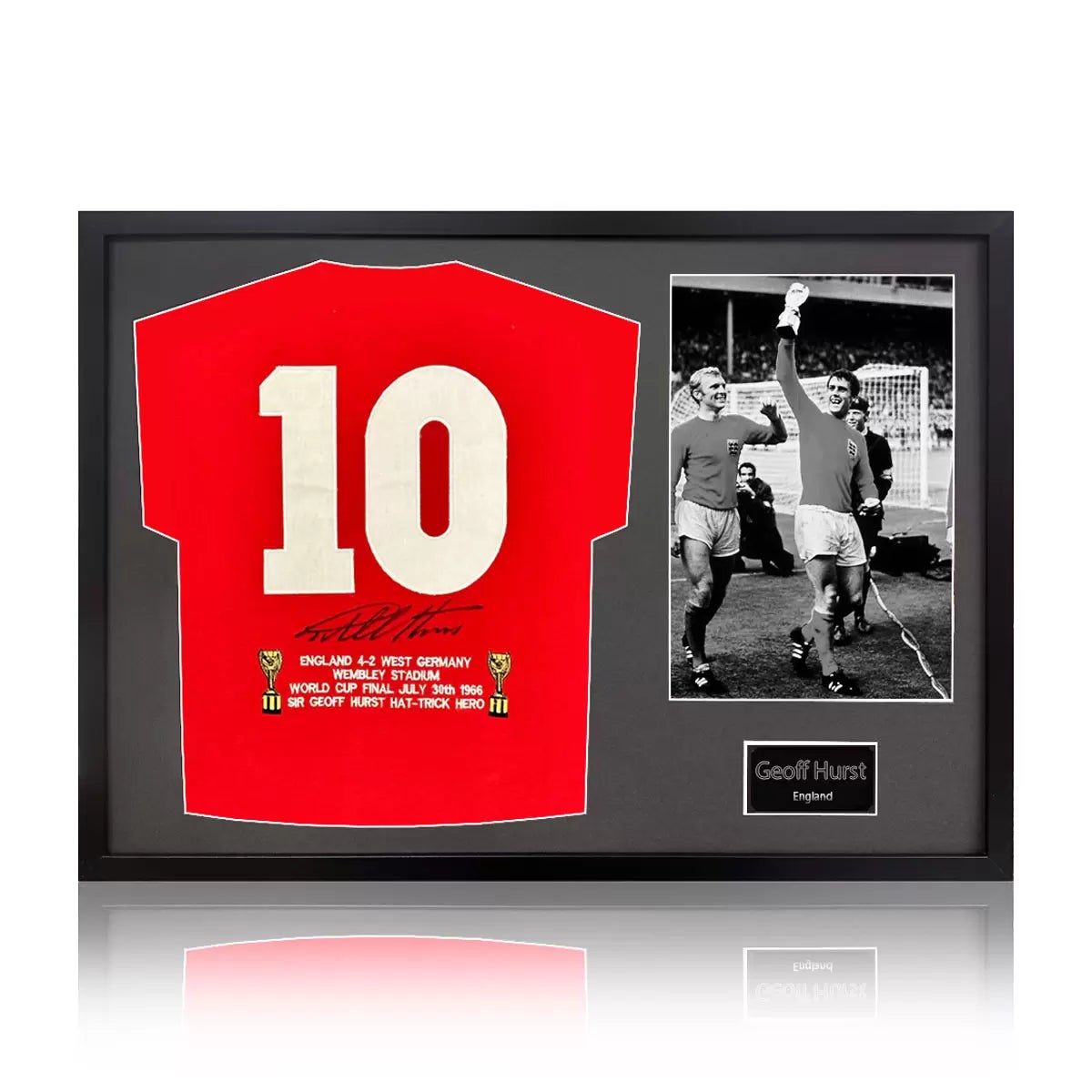 Geoff Hurst Signed Framed England Football Shirt including 1 Photo in 2 Options: White or Black Mount, view 3