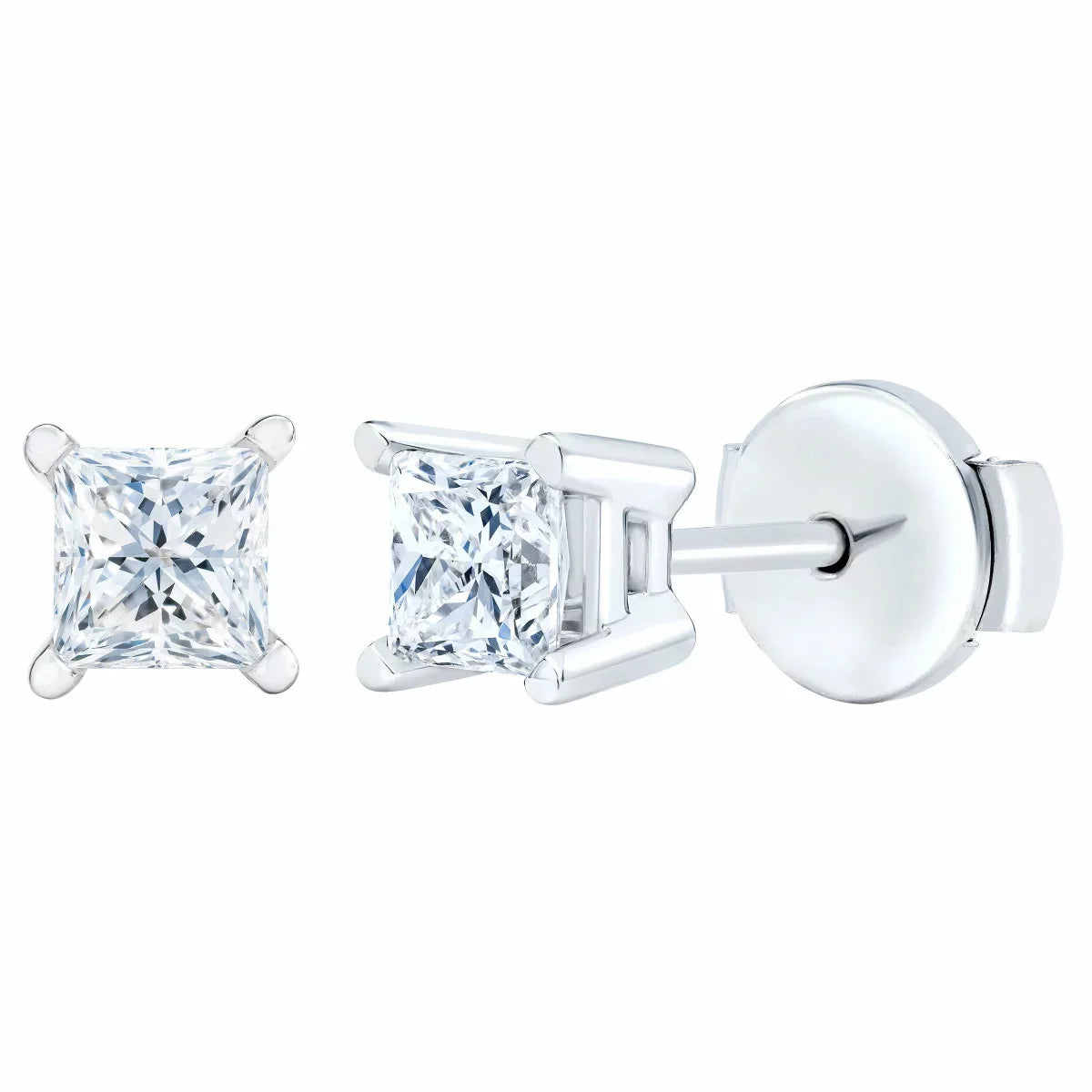 0.73ctw Princess Cut Diamond Stud Earrings, 14ct White Gold