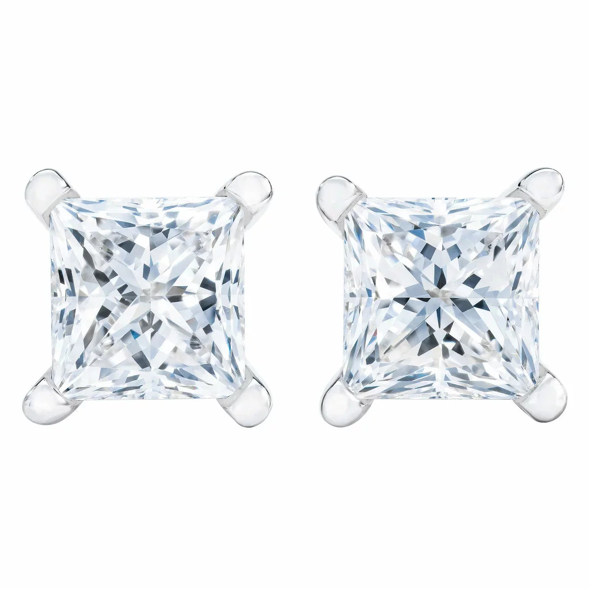0.73ctw Princess Cut Diamond Stud Earrings, 14ct White Gold