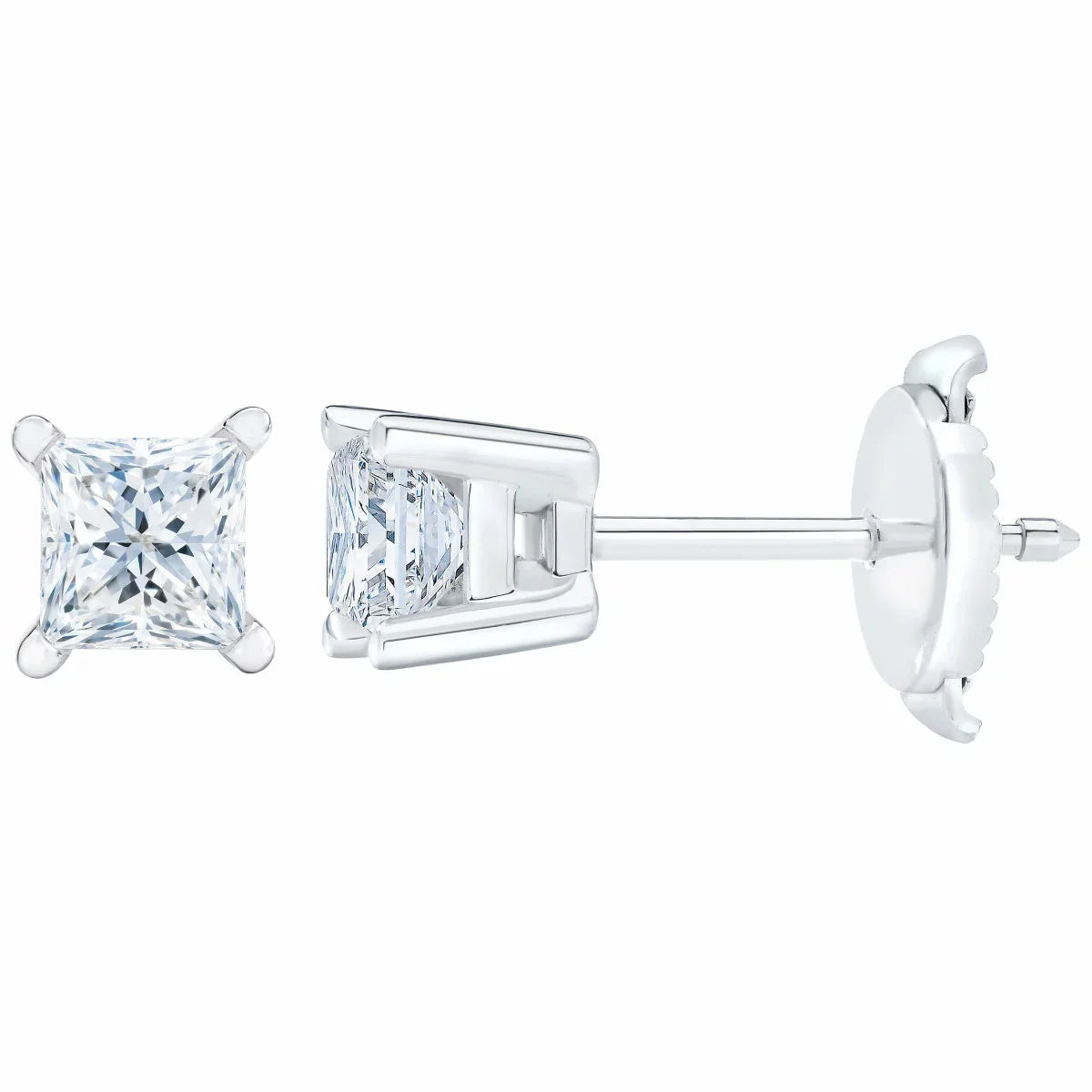 0.73ctw Princess Cut Diamond Stud Earrings, 14ct White Gold