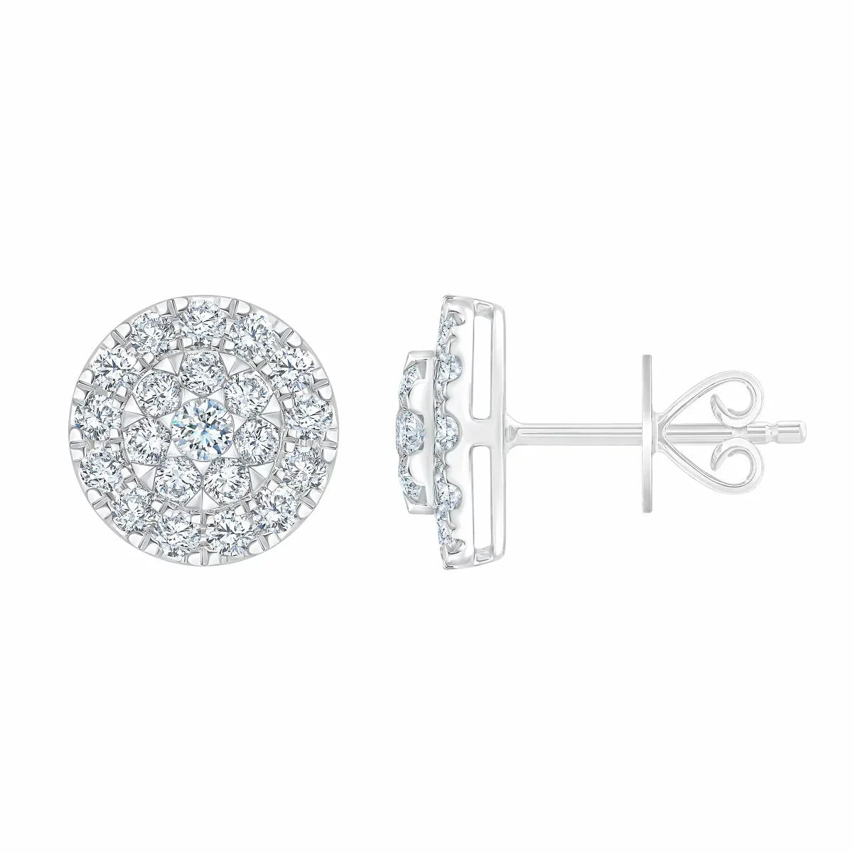1.00ctw Round Brilliant Cut Diamond Earrings, 14ct White Gold
