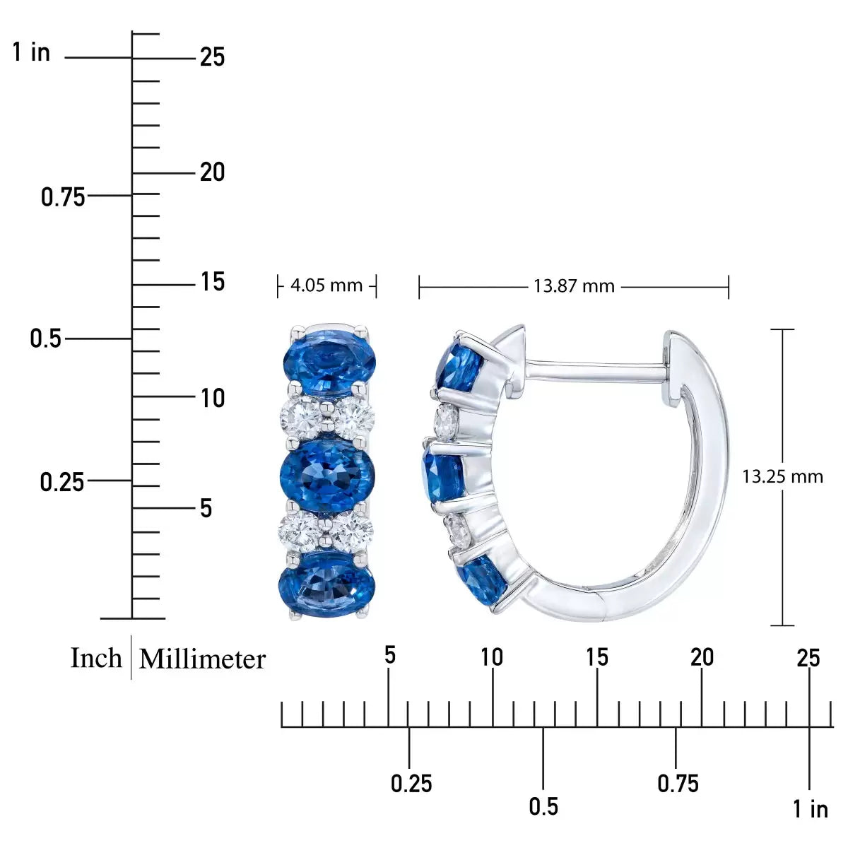 Oval Cut Sapphire & 0.23ctw Diamond Hoop Earrings, 14ct White Gold