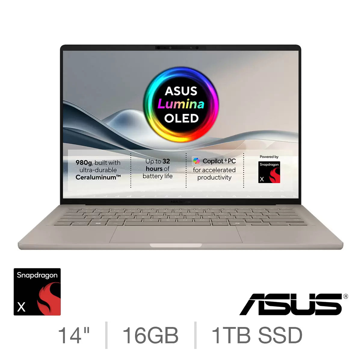 ASUS Zenbook A14 Copilot+ PC, Snapdragon X, 16GB RAM, 1TB SSD, 14 Inch OLED