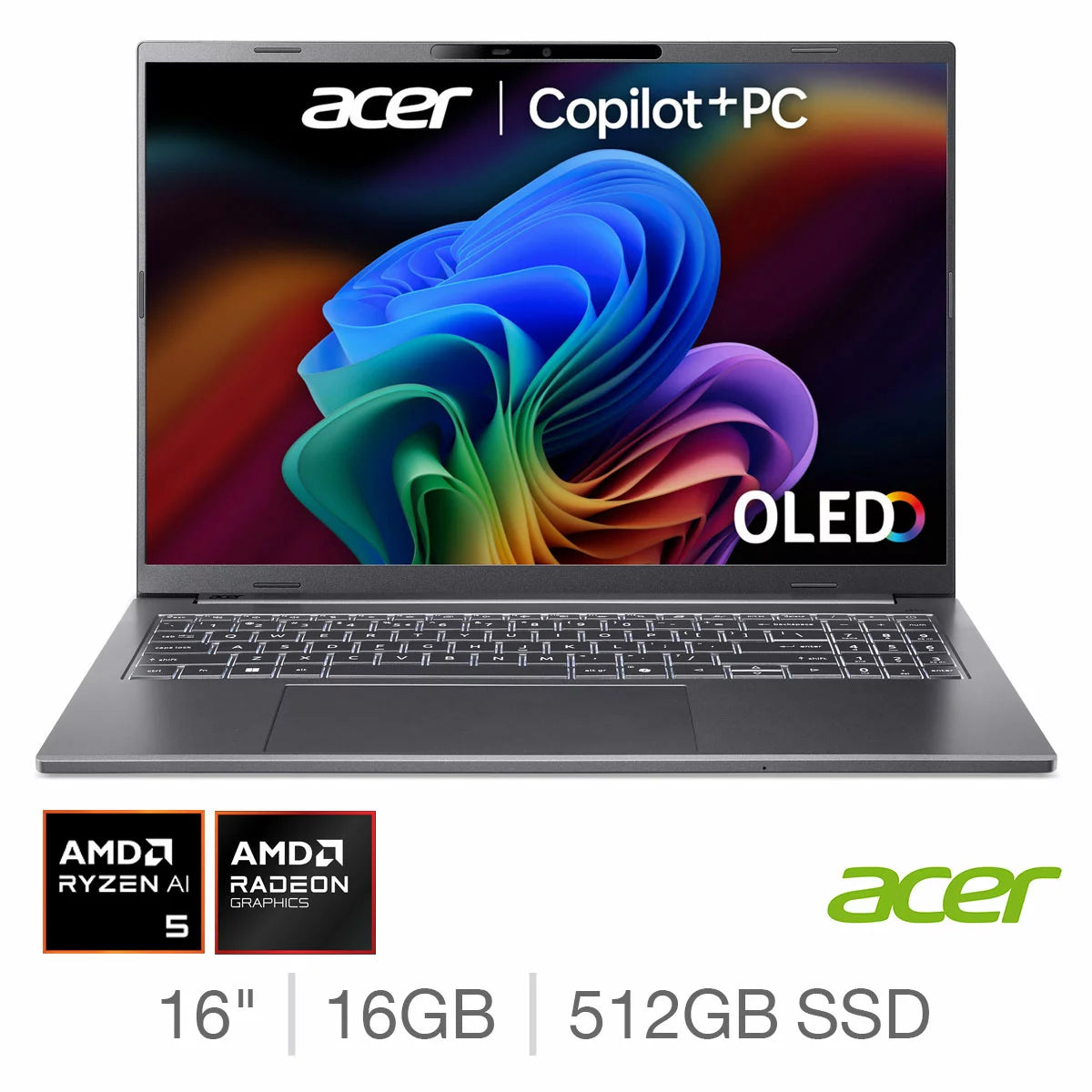 Acer Aspire 16 AI, Copilot+ PC, AMD Ryzen AI 5, 16GB RAM, 512GB SSD, 16 Inch