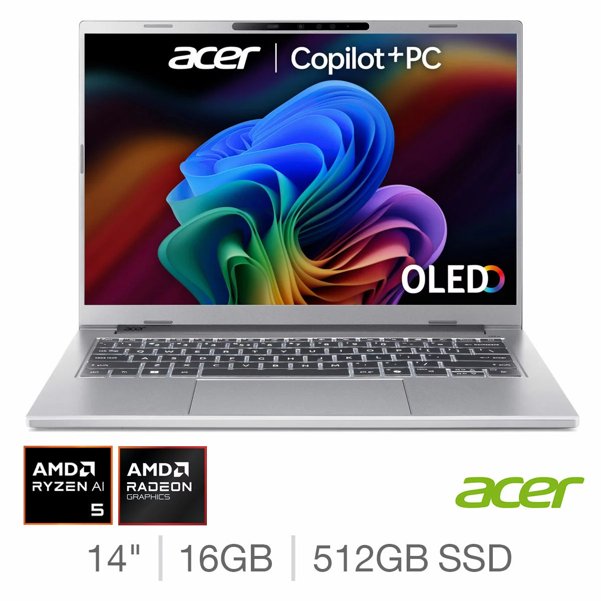 Acer Aspire 14 AI, Copilot+ PC, AMD Ryzen AI 5, 16GB RAM, 512GB SSD, 14 Inch