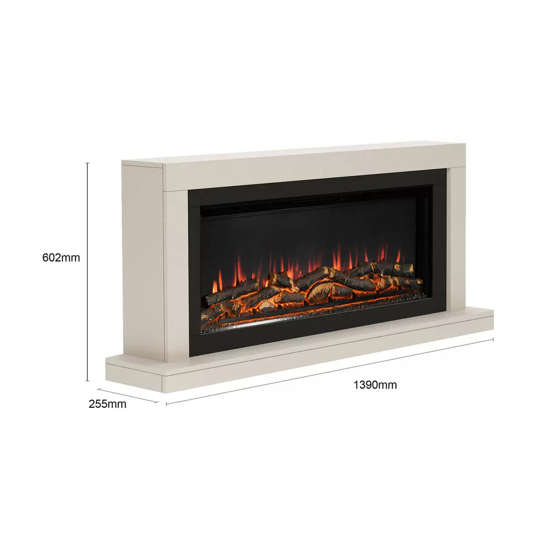 Flare Elyce Grande Wall Mounted Electric Fireplace in Cream, 2kW