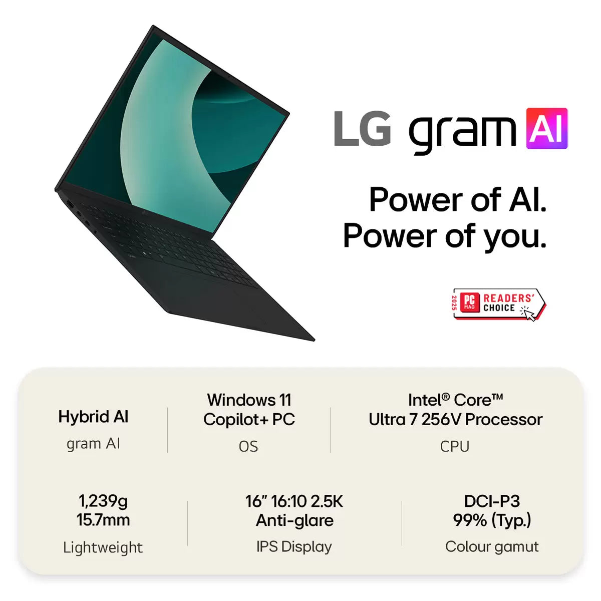 LG gram Copilot+PC, Intel Core Ultra 7, 16GB RAM, 1TB SSD, 16 Inch Laptop