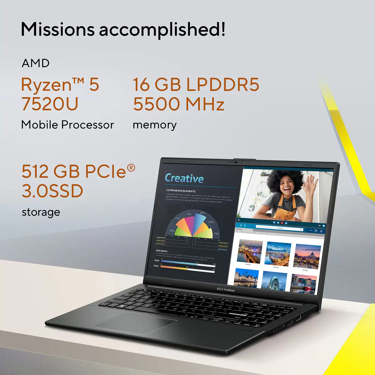 ASUS Vivobook Go, AMD Ryzen 5, 16GB RAM, 512GB SSD, 15.6 Inch Laptop