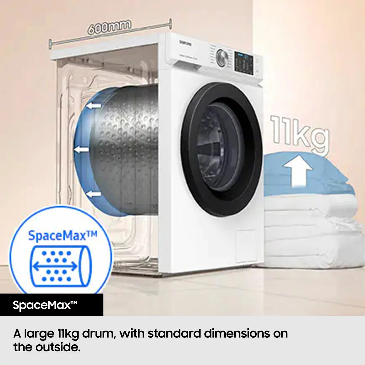 Samsung Series 8, SpaceMax WW11DB8B95GHU1 11kg Washing Machine, A Rated in White