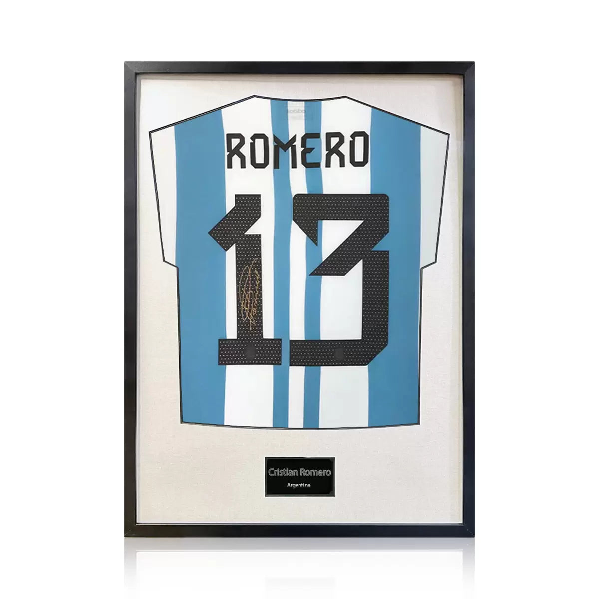 Christian Romero Signed Framed Argentina Football Shirt in 2 Options: White or