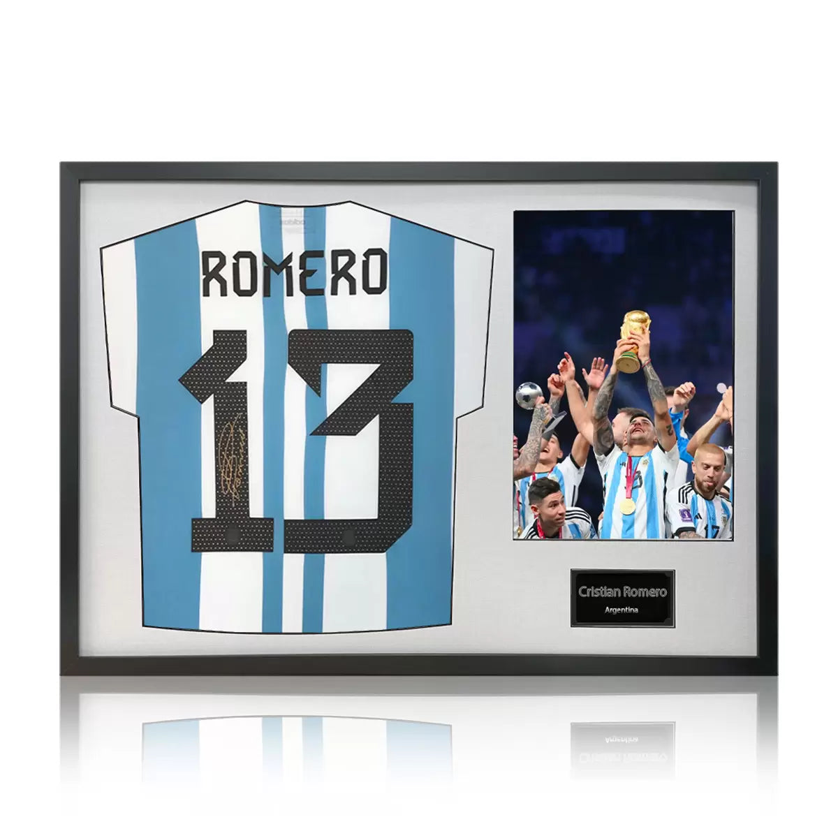 Christian Romero Signed Framed Argentina Football Shirt including 1 Photo in 2