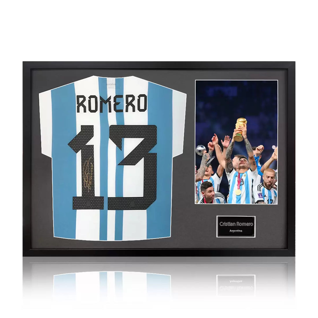 Christian Romero Signed Framed Argentina Football Shirt including 1 Photo in 2