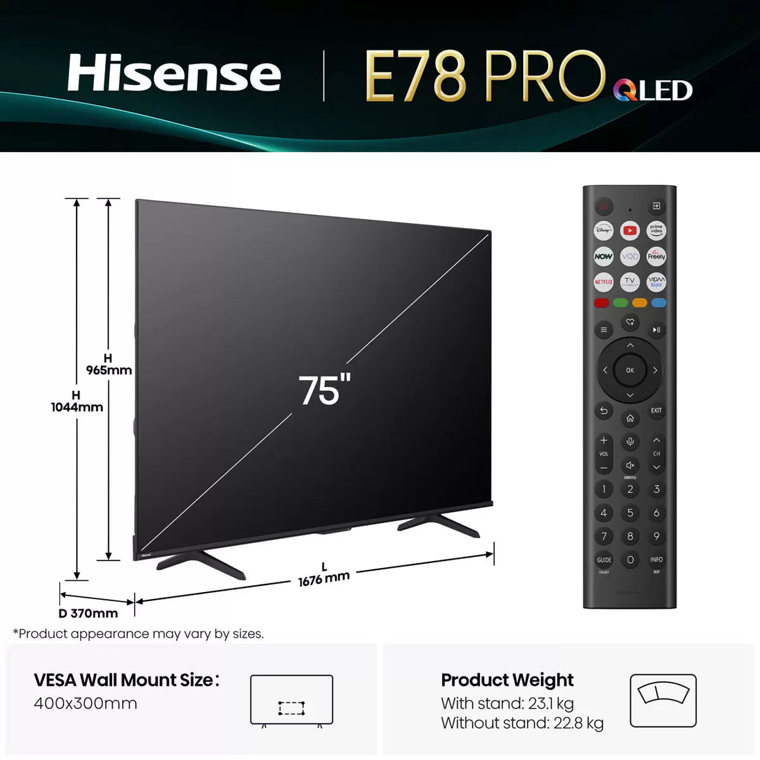 Hisense 75E78QTUK PRO 75 Inch QLED HD Smart TV