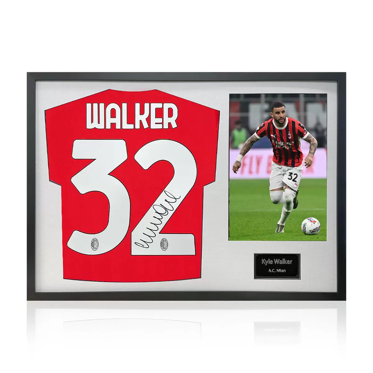 Kyle Walker Signed Framed AC Milan Shirt including 1 Photo in 2 Options: White