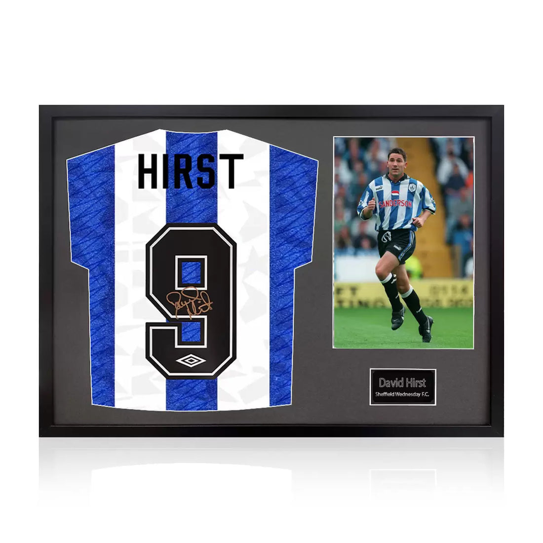 David Hirst Signed Framed SWFC Football Shirt including 1 Photo in 2 Options