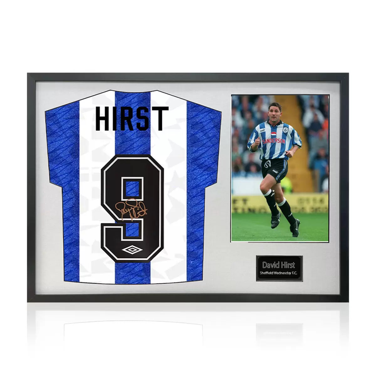 David Hirst Signed Framed SWFC Football Shirt including 1 Photo in 2 Options