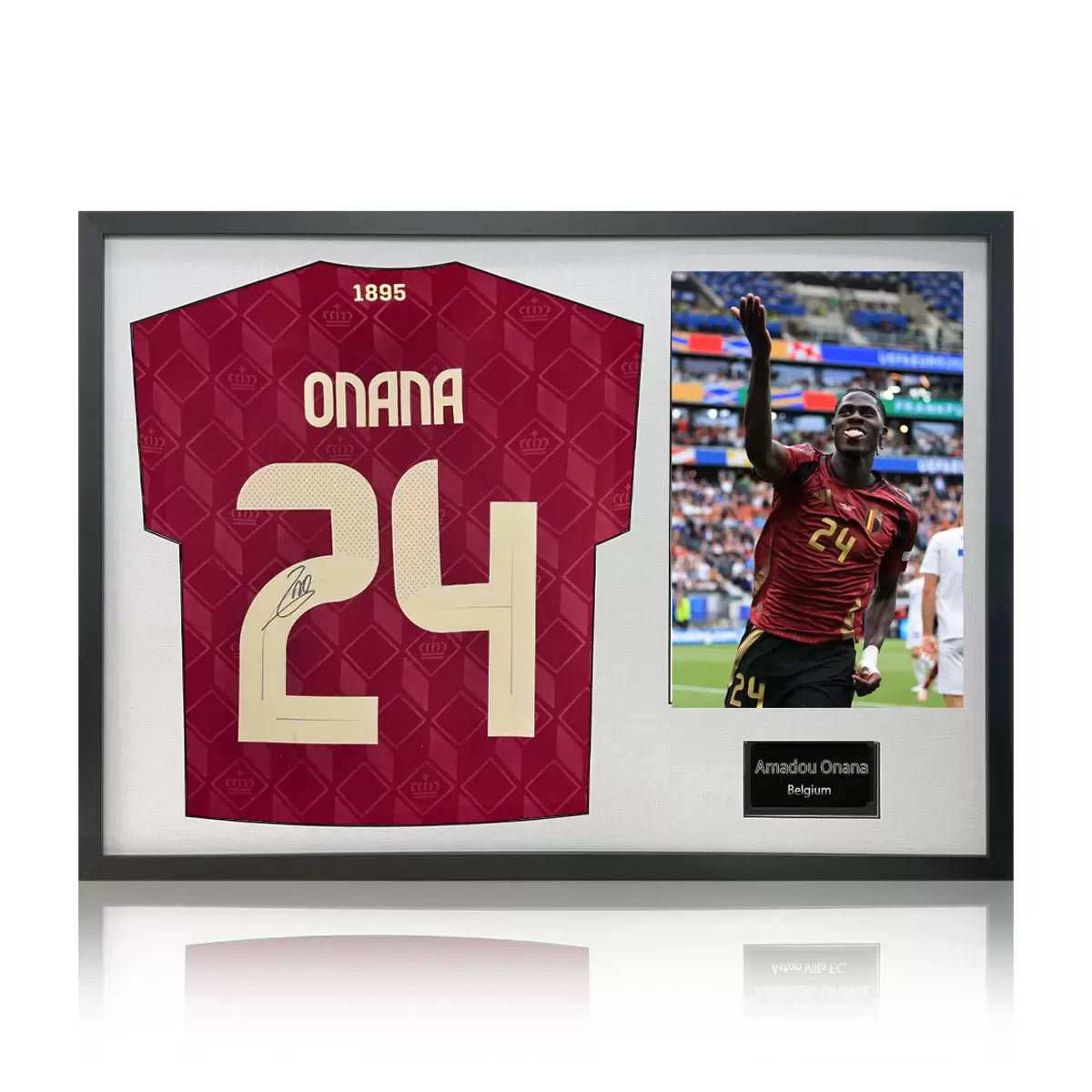 Amadou Onana Signed Framed Belgium Football Shirt including 1 Photo in 2