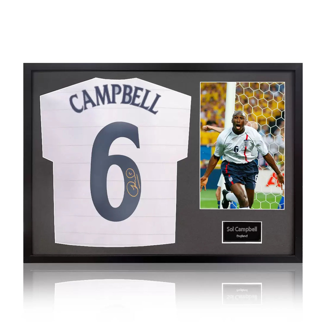 Sol Campbell Signed Framed England Football Shirt including 1 Photo in 2