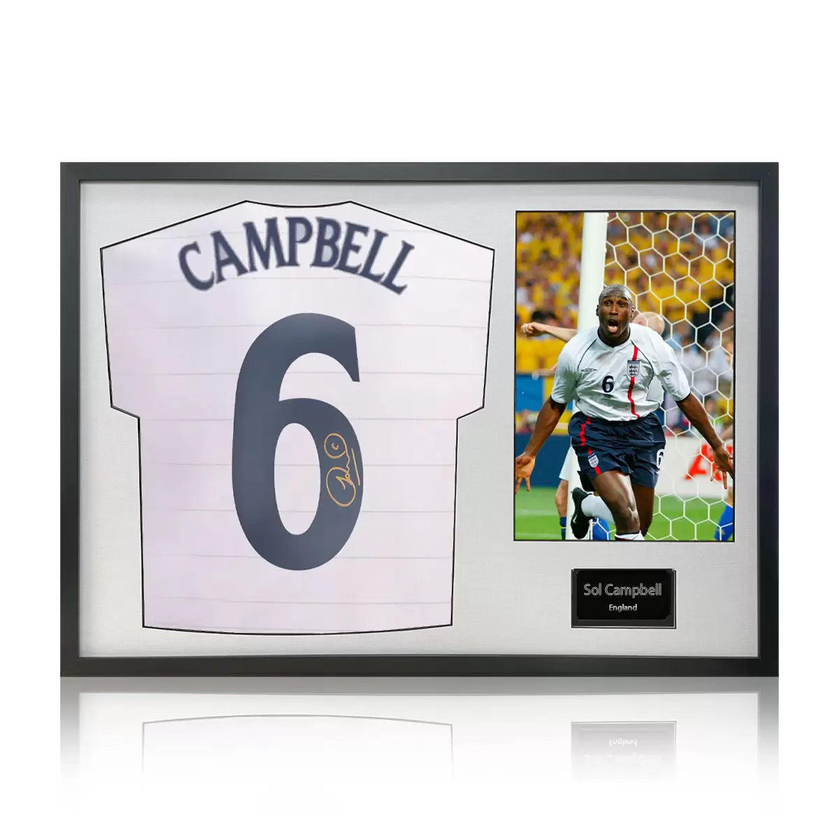 Sol Campbell Signed Framed England Football Shirt including 1 Photo in 2