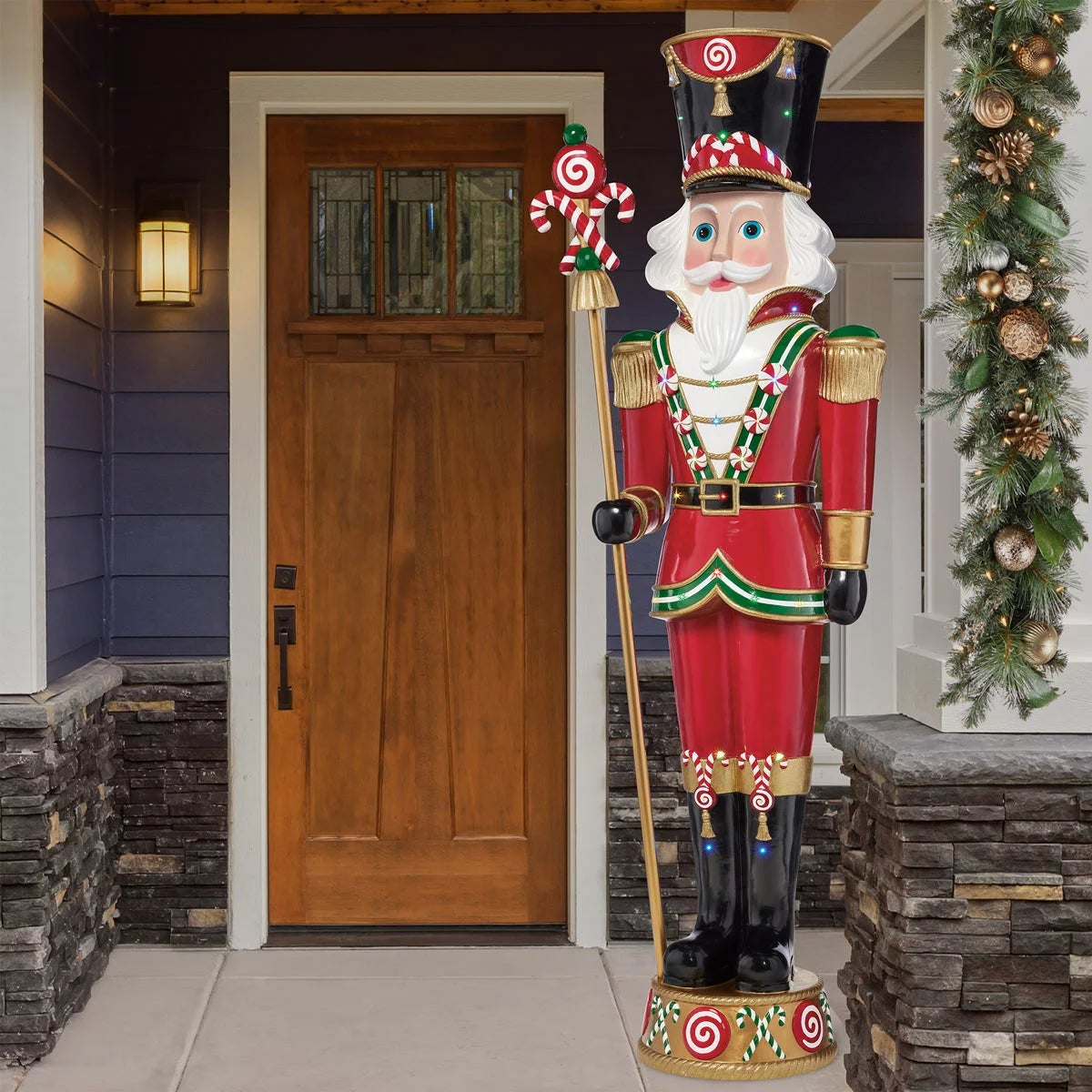 8ft Pre-lit Resin Candy Cane Nutcracker with 42 colour LED and Music, view 2