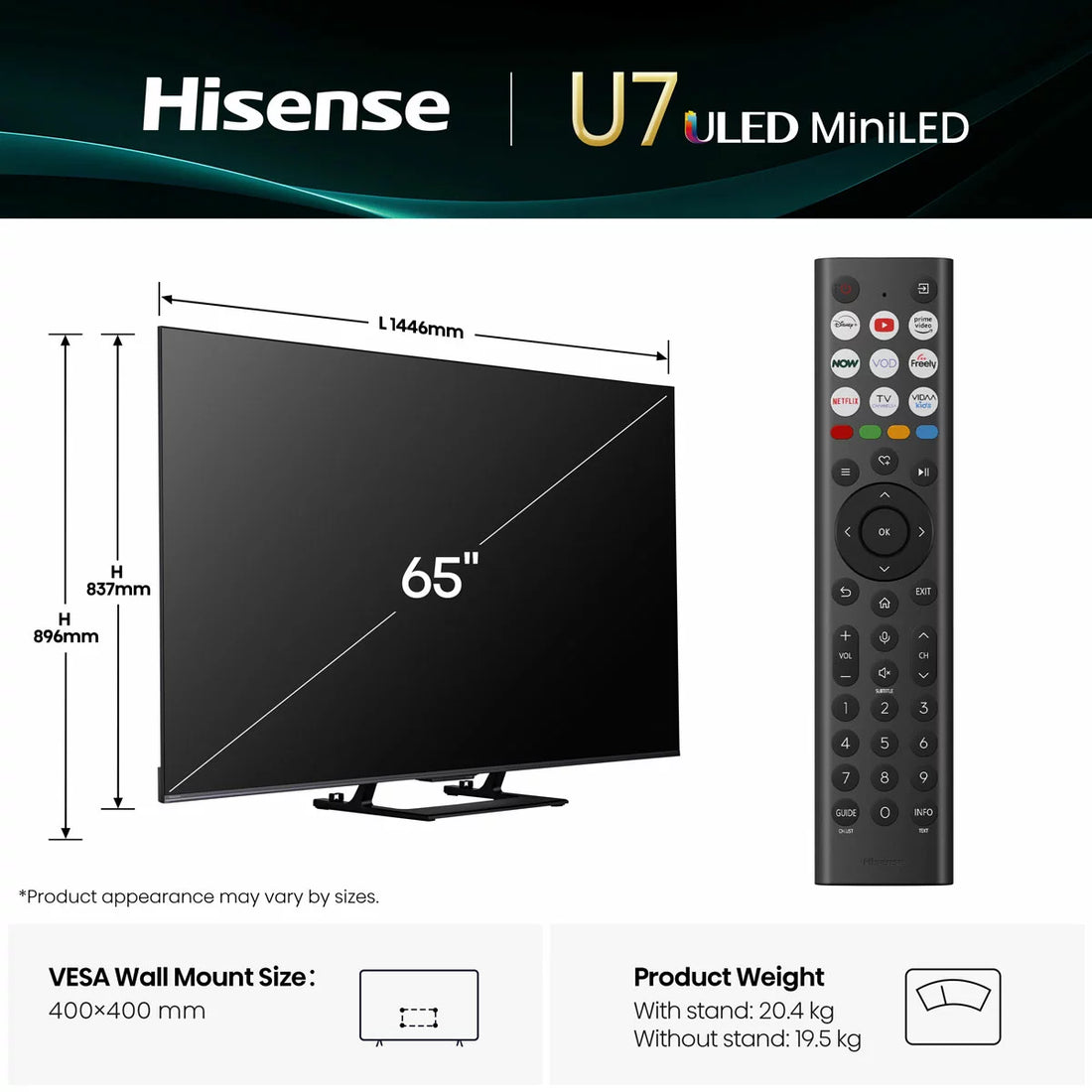 Hisense 65U7QTUK 65 Inch Mini LED HD Smart TV
