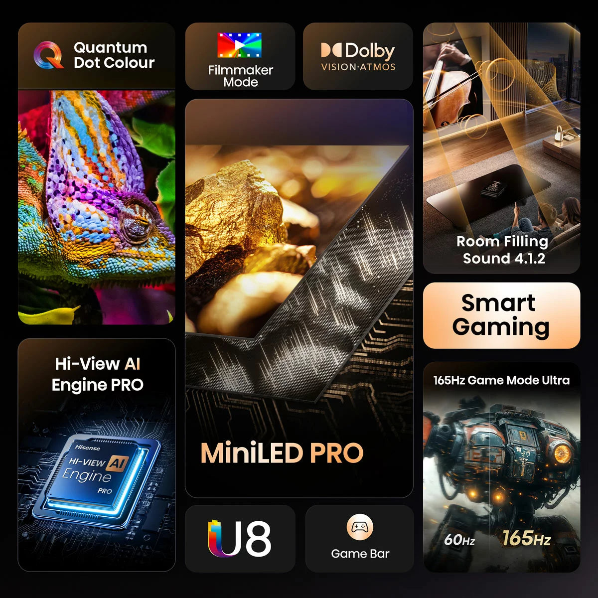 Hisense 65U8QTUK 65 Inch Mini LED HD Smart TV