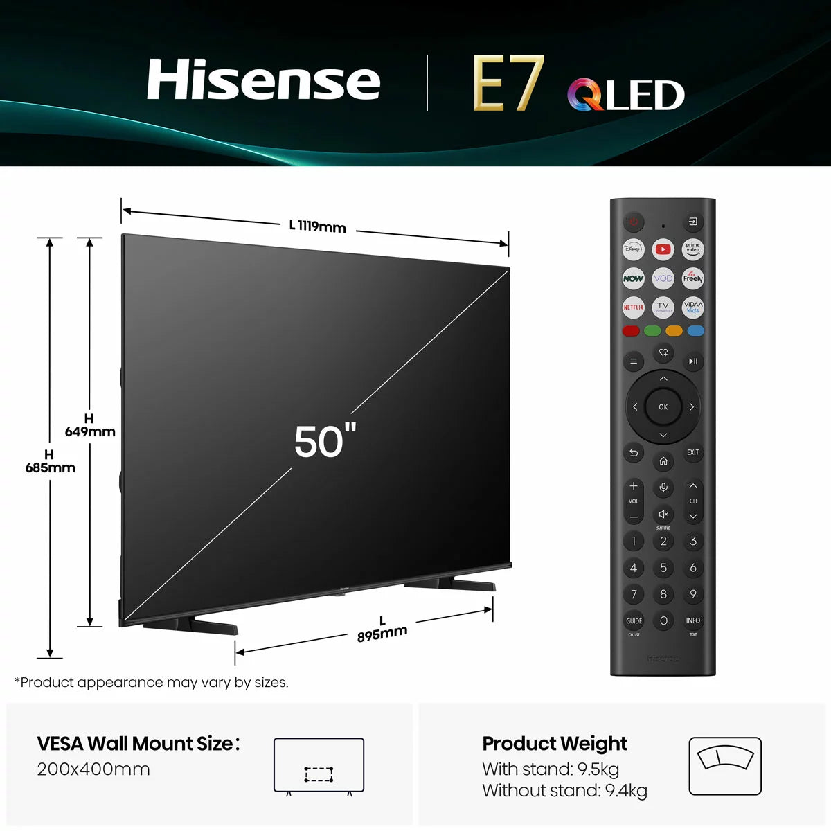 Hisense 50E7QTUK 50 Inch QLED Smart TV