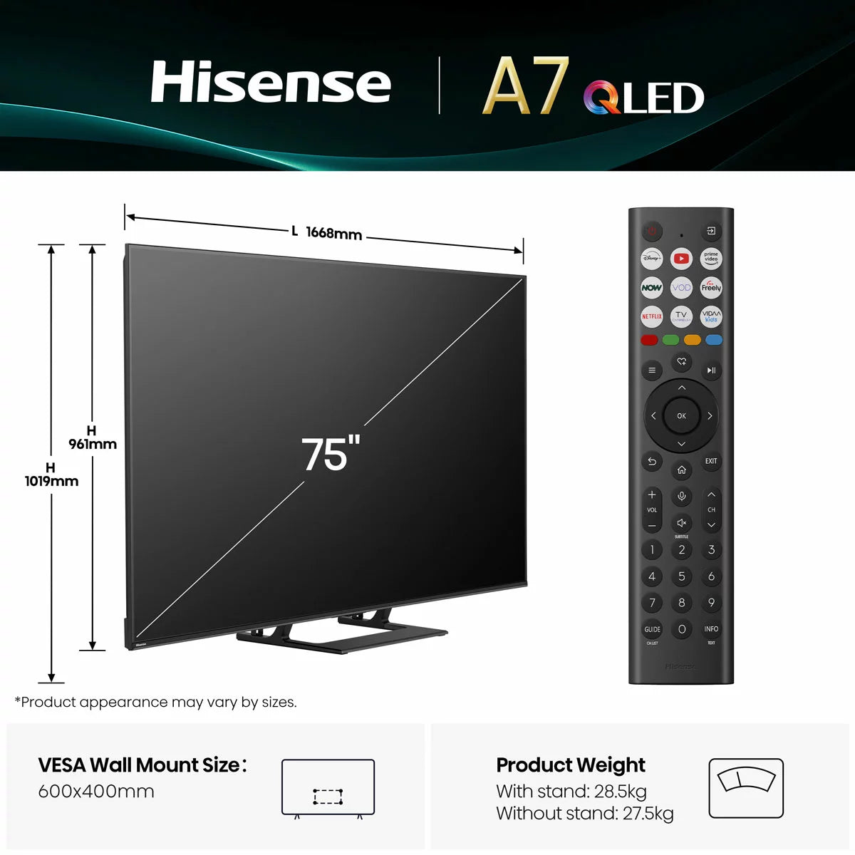 Hisense 75A7QTUK 75 Inch QLED HD Smart TV