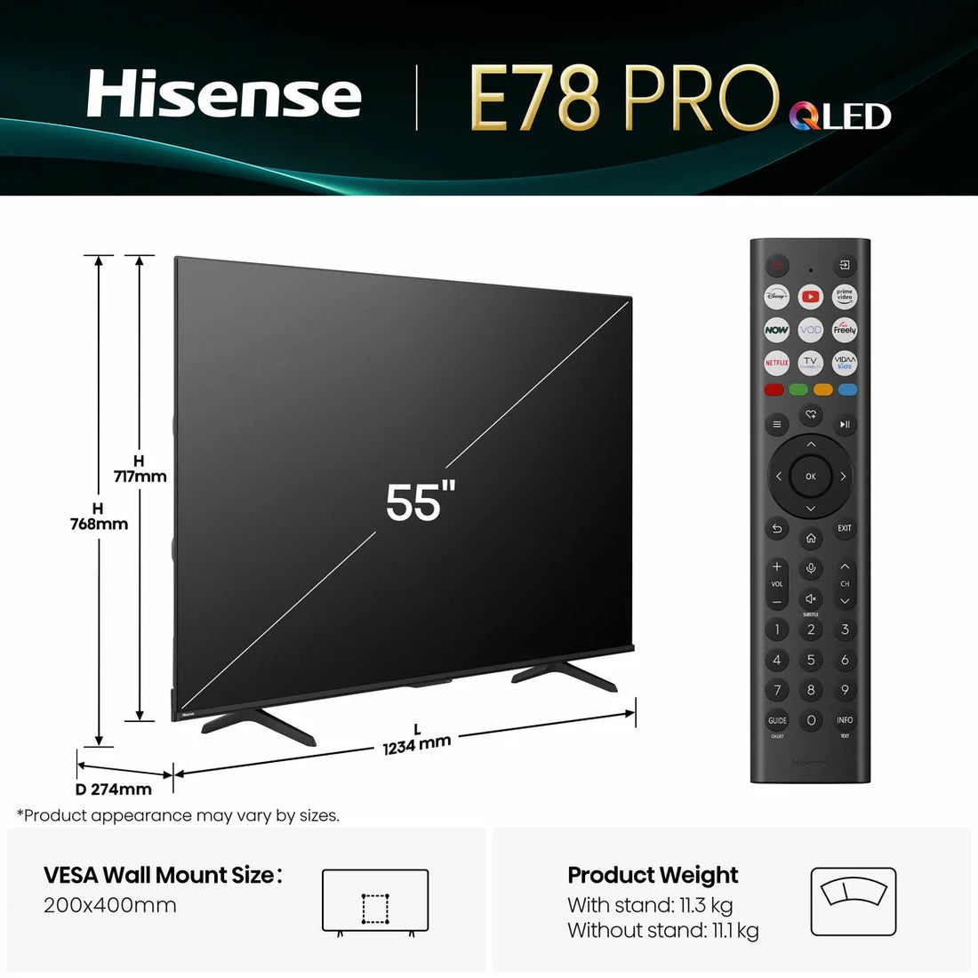 Hisense 55E78QTUK PRO 55 Inch QLED HD Smart TV