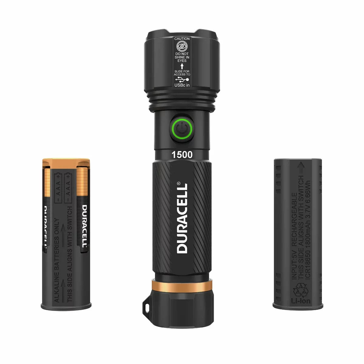 Duracell 1, 500 Lumen Dual Power Flashlight, 4 Pack