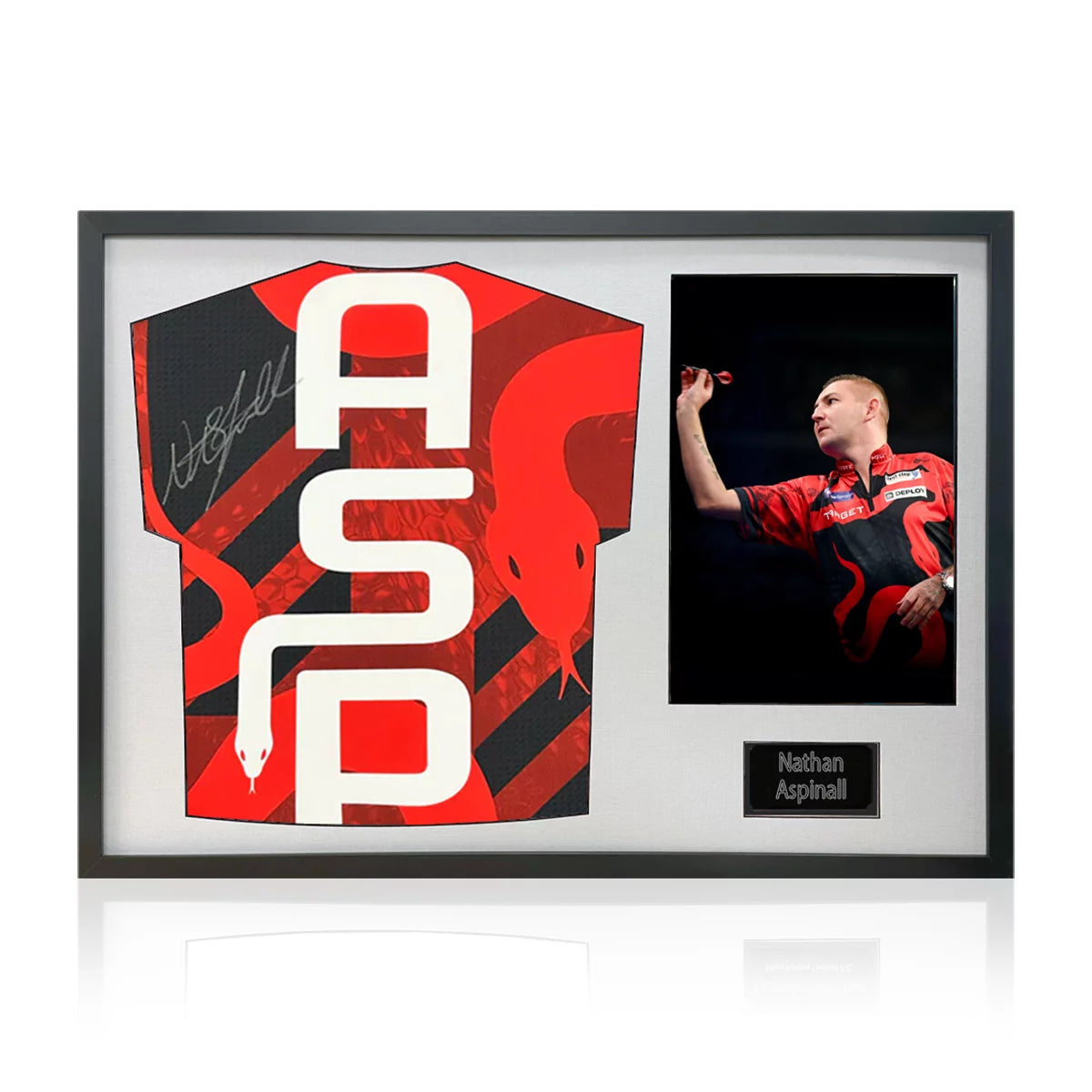 Nathan Aspinall Signed Framed Darts Shirt including 1 Photo in 2 Options: White
