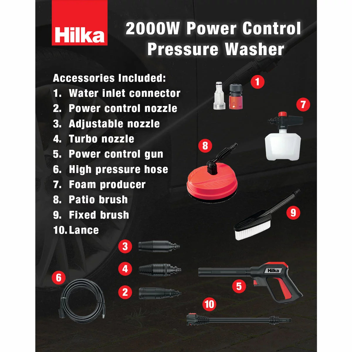 Hilka 2, 000W / 160 Bar Control Pressure Washer with Patio Cleaner