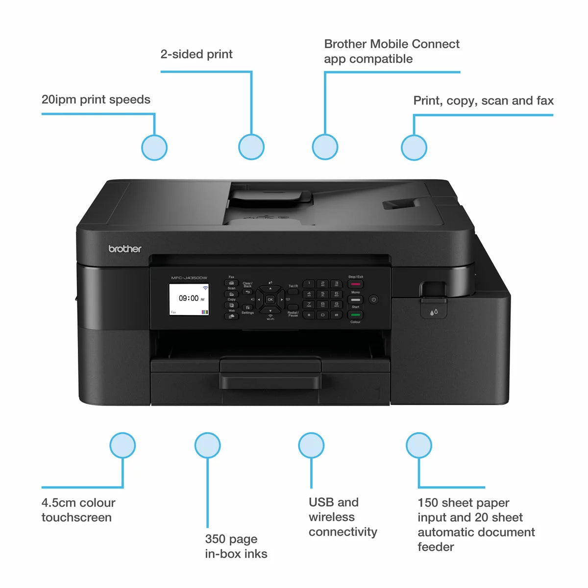 Brother All-in-One office inkjet colour printer, MFC-J4350DW