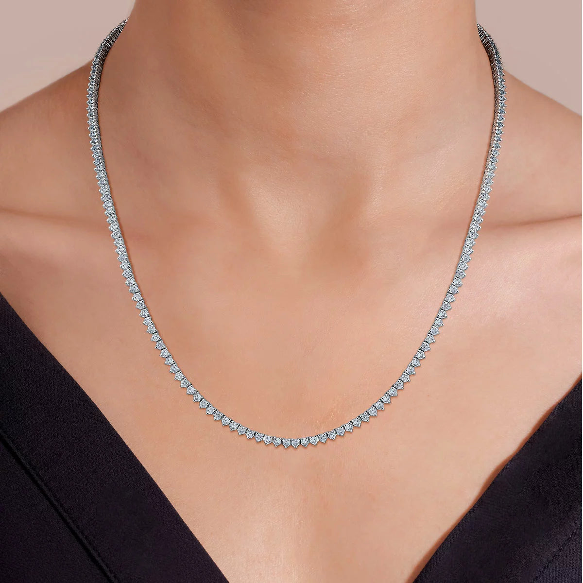 10.00ctw Round Brilliant Cut Diamond Tennis Necklace, 14ct White Gold