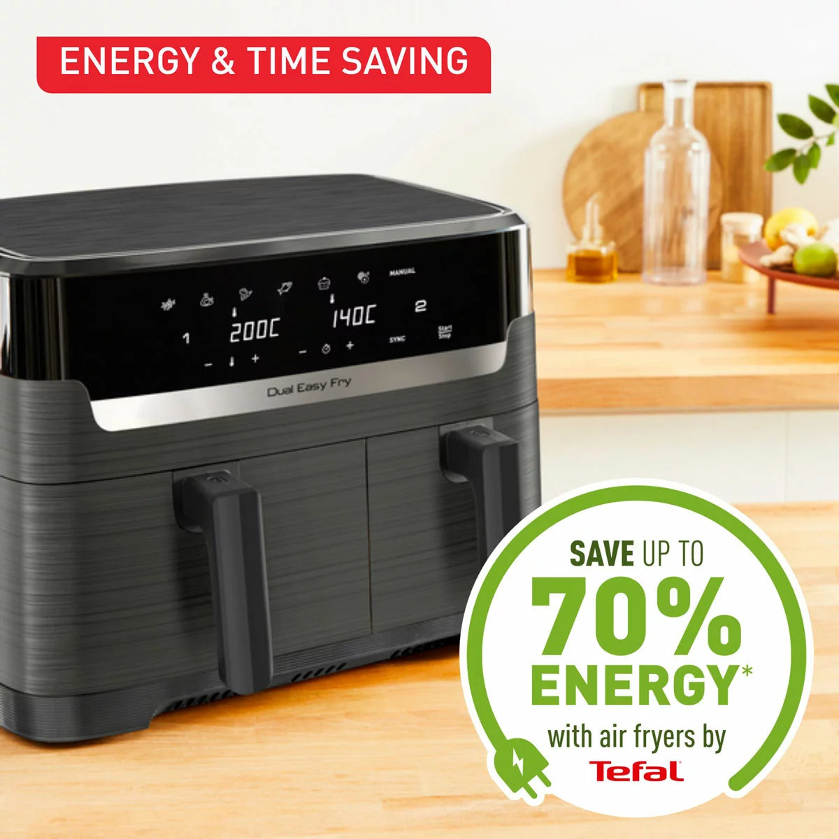 Tefal Easy Fry Essential Dual Air Fryer 8.3L, EY901HG