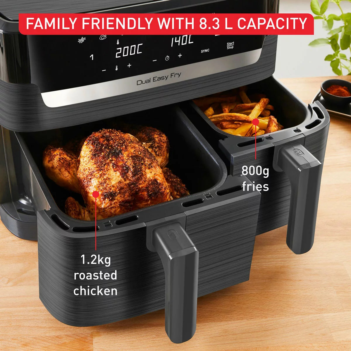 Tefal Easy Fry Essential Dual Air Fryer 8.3L, EY901HG