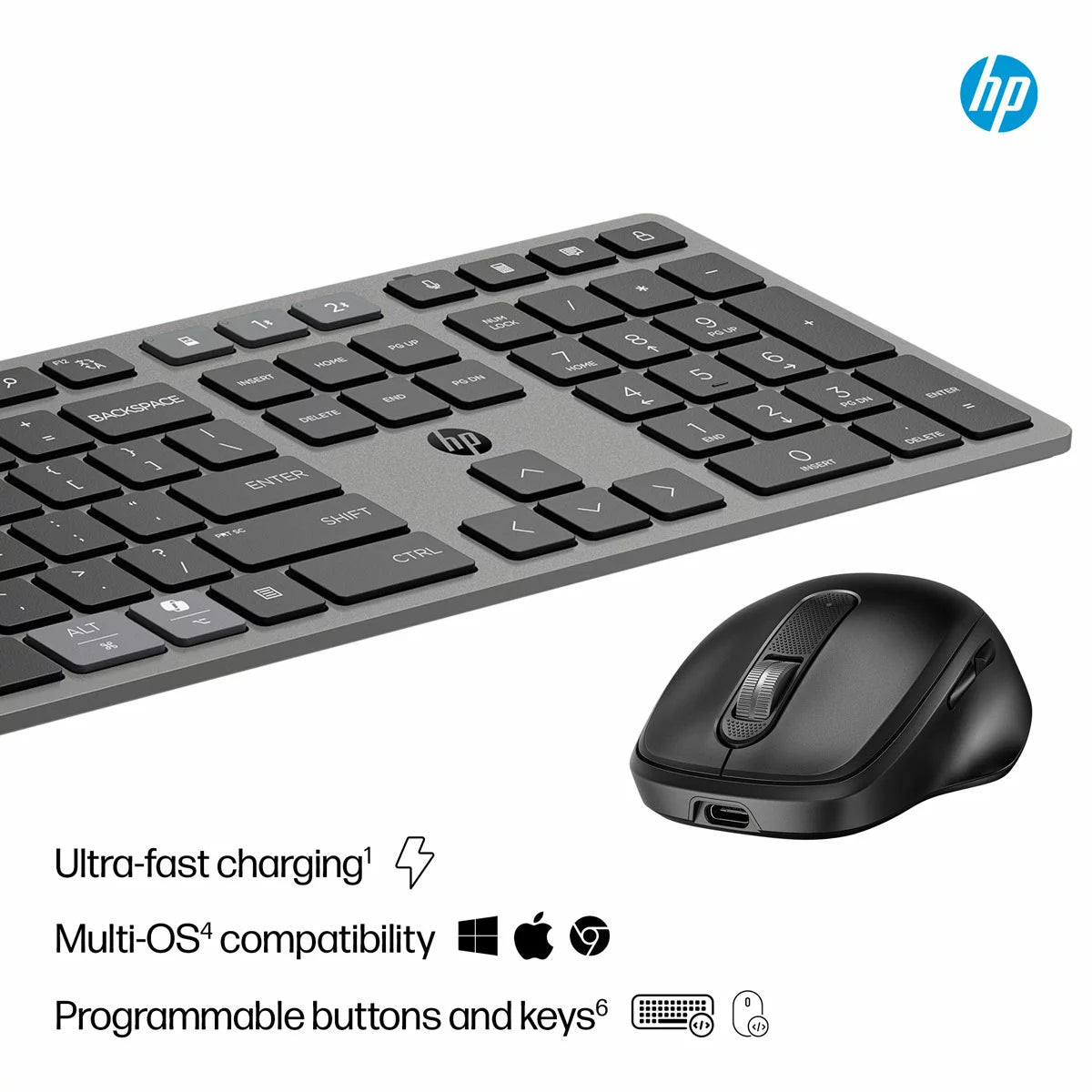 HP Multi-Device Ultra-Fast Rechargeable Wireless Keyboard and Mouse Combo