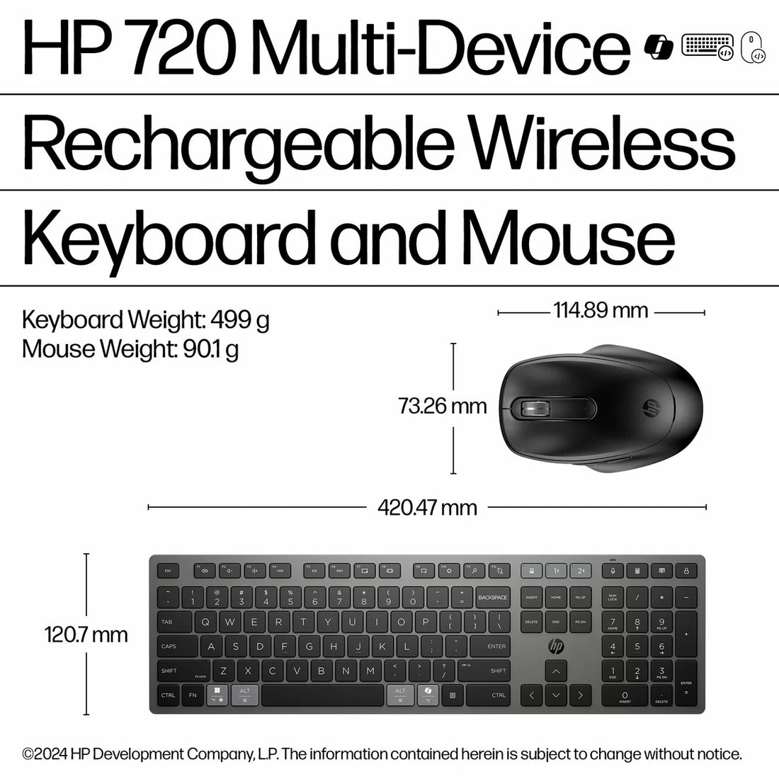 HP Multi-Device Ultra-Fast Rechargeable Wireless Keyboard and Mouse Combo